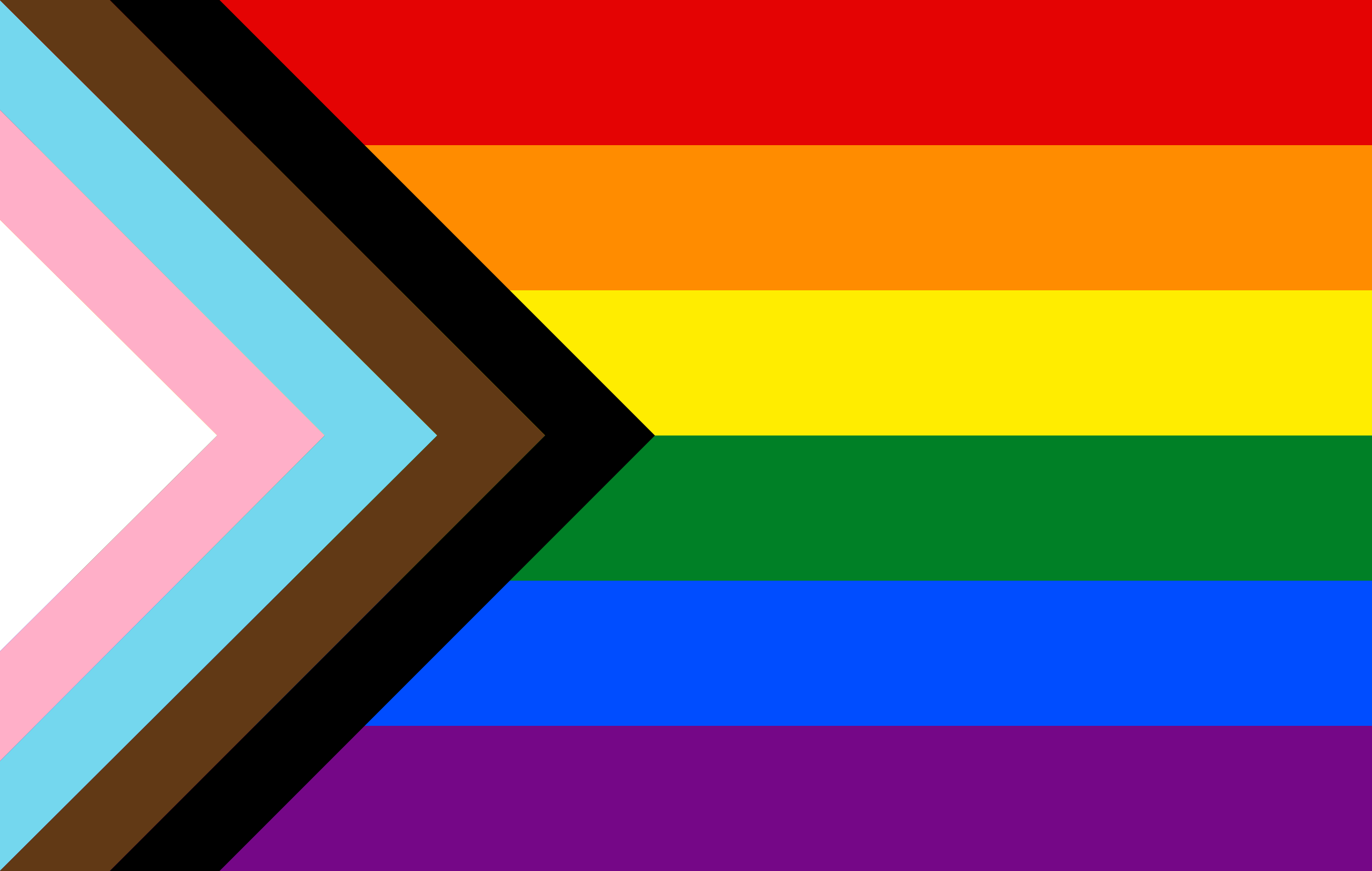 An icon of the LGBTQIA+ Pride Progress flag.